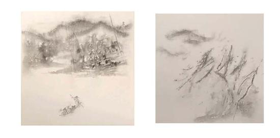 蔡枫、张乐《湖山如是系列之二》45×85 水印木版 2016