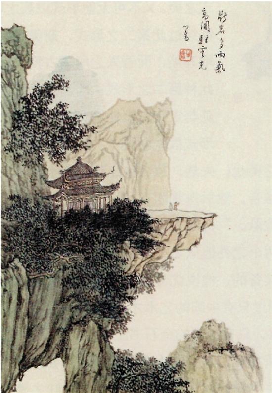 溥儒断岩高阁图中国画