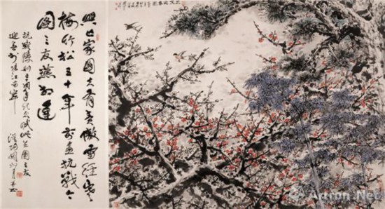 三友迎春图 1995年 140 cm×245 cm  纸本设色 关山月美术馆藏